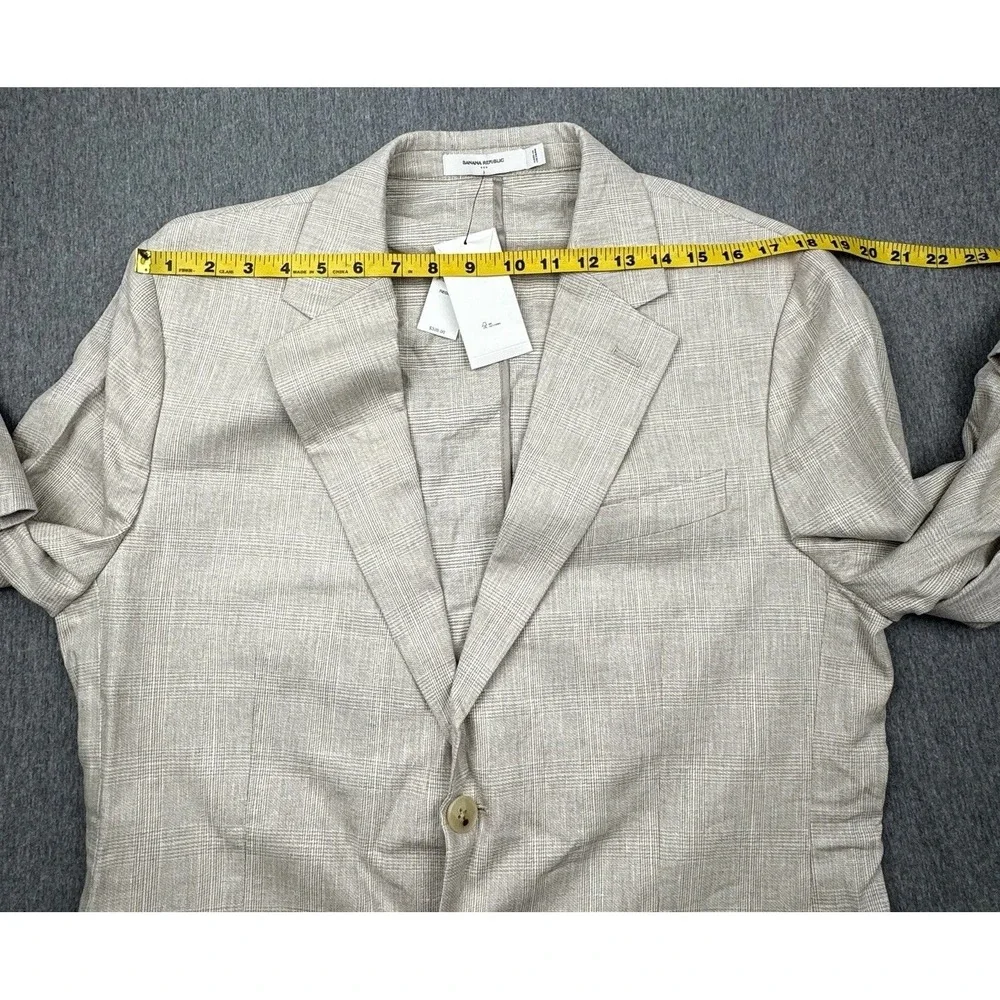 Banana Republic Tailored Fit Sport Coat Blazer Sz 42R Linen Beige Glen Check New